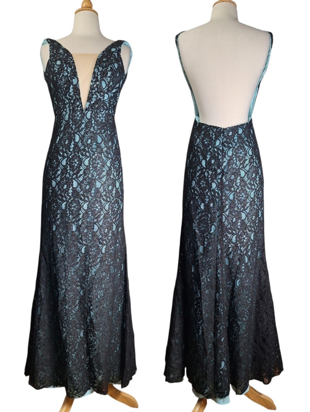 Arthur Caliman Backless Metallic Lace Mermaid Maxi Prom Dress XS Evening Gown